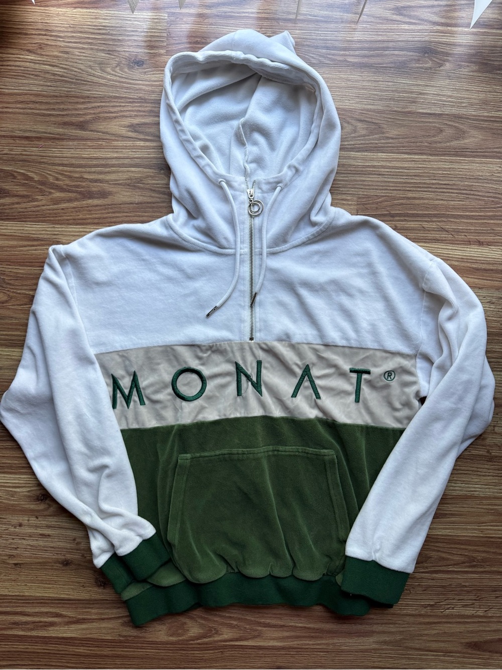 MONAT Colorblock Half-Zip Hoodie - White, Cream & Forest Green